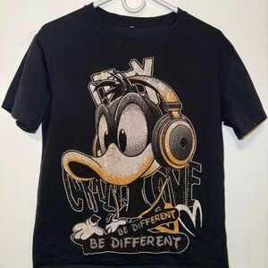 Donald Duck rhinestone encrusted illustration Black/Gold Unisex T-shirt size S